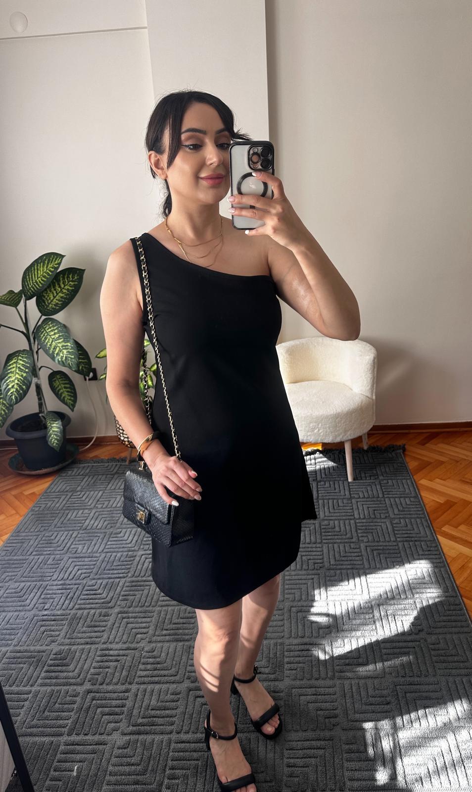 Kadın Tek Omuz Askılı Krep Mini Elbise,24892