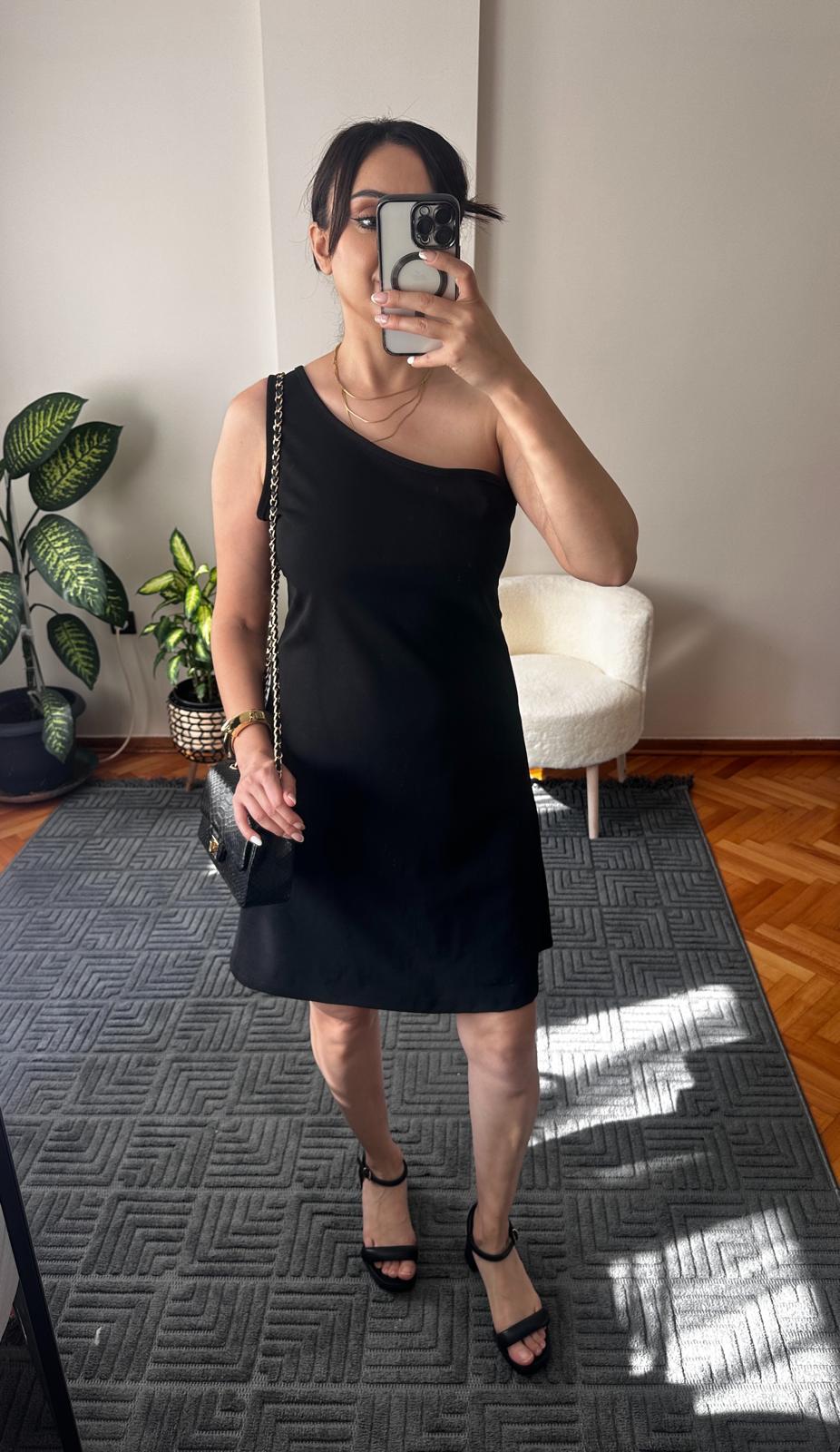Kadın Tek Omuz Askılı Krep Mini Elbise,24892