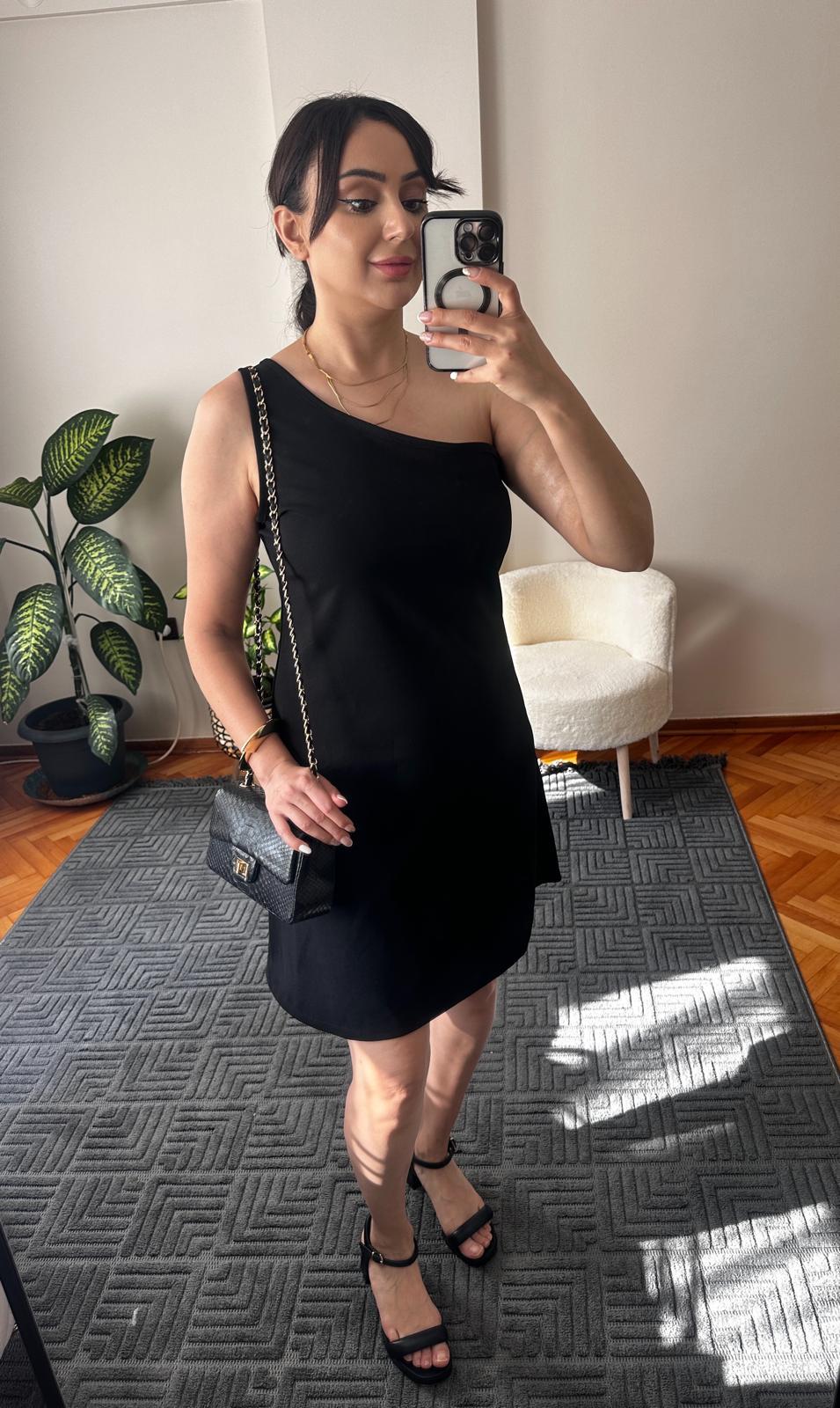 Kadın Tek Omuz Askılı Krep Mini Elbise,24892