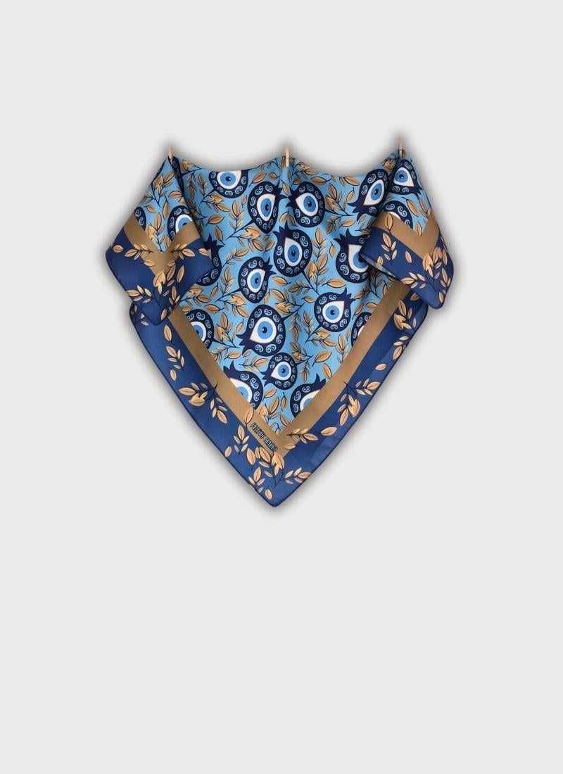 BEREKET KOLEKSİYONU NAR VE NAZAR BONCUĞU DESENLİ BOYUN BANDANA HARDAL FULAR