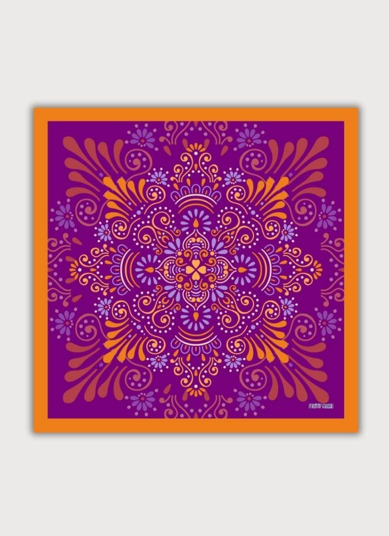 ÇİÇEK MANDALA DESENLİ TURUNCU TWİLL SATEN FULAR