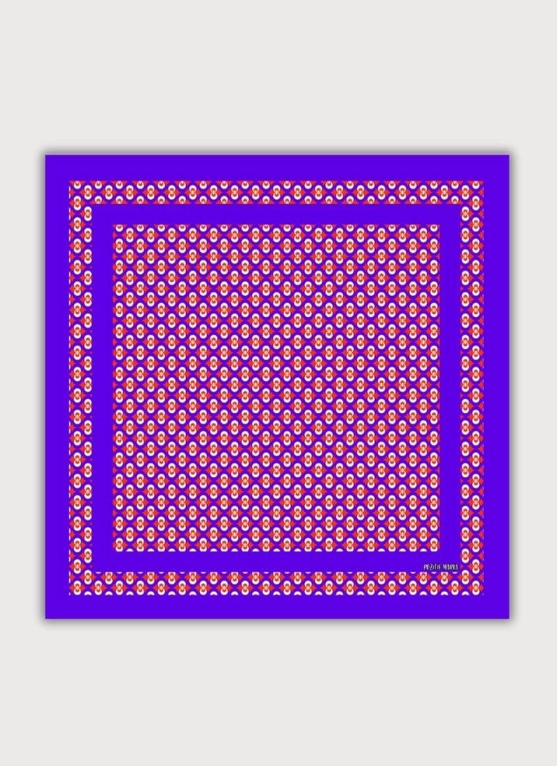 DENGE KOLEKSİYONU OSMANLI GEOMETRİK DESENLİ TWİLL SATEN MENEKŞE MAVİSİ FULAR