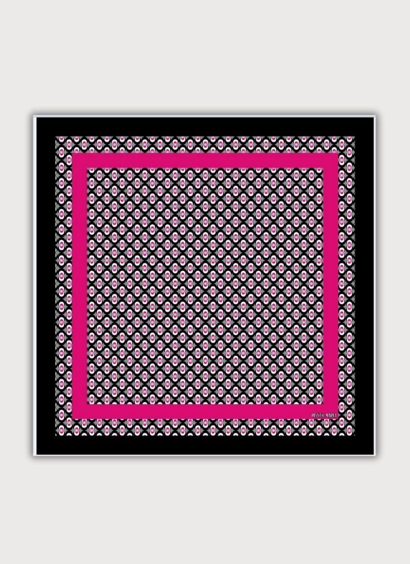 DENGE KOLEKSİYONU OSMANLI GEOMETRİK DESENLİ FUŞYA SİYAH TWİLL SATEN FULAR