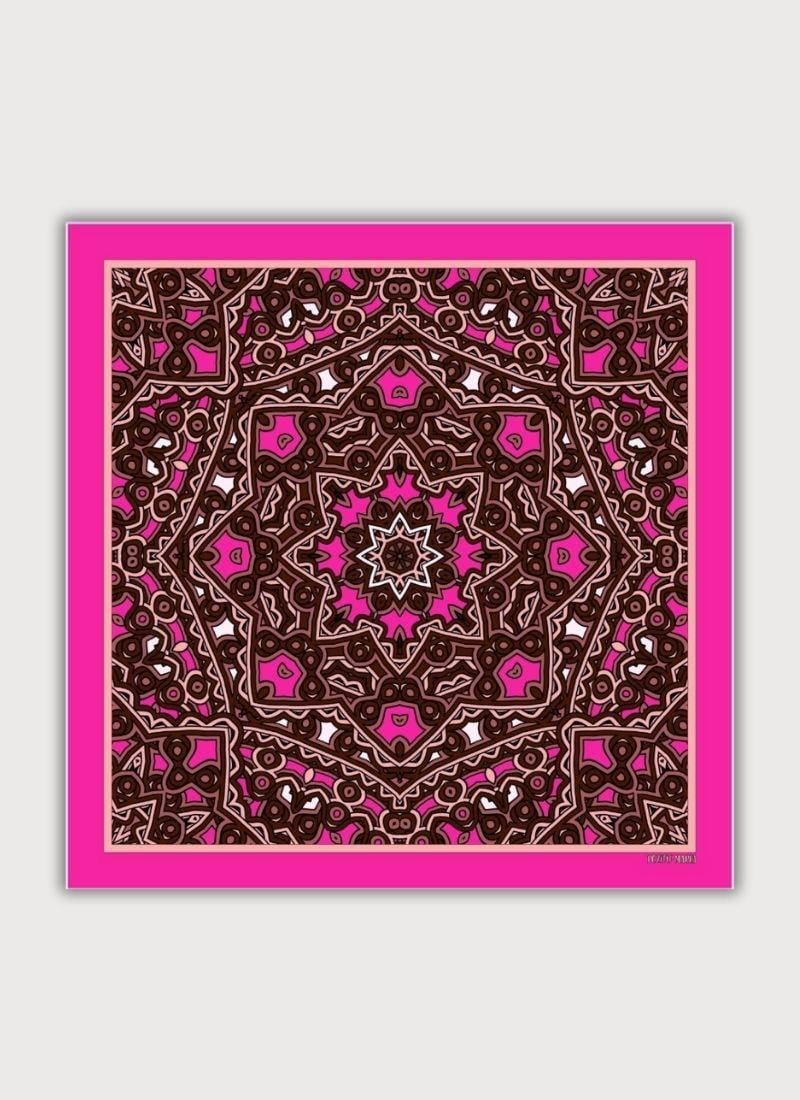 GEOMETRİK DESENLİ PEMBE KAHVERENGİ PAMUK EŞARP