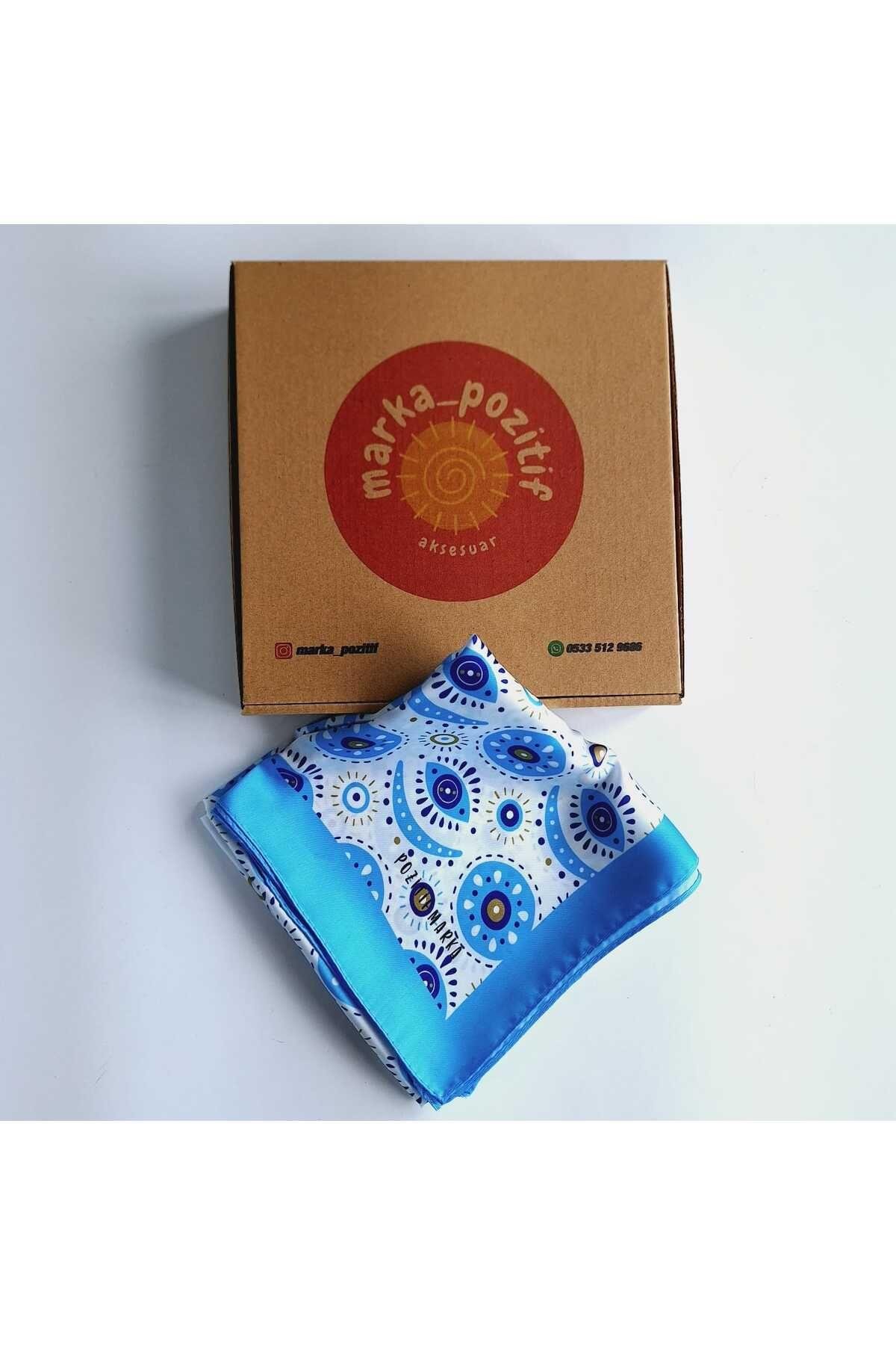 HEDİYELİK MAVİ FULAR BANDANA GÖZ DESENLİ