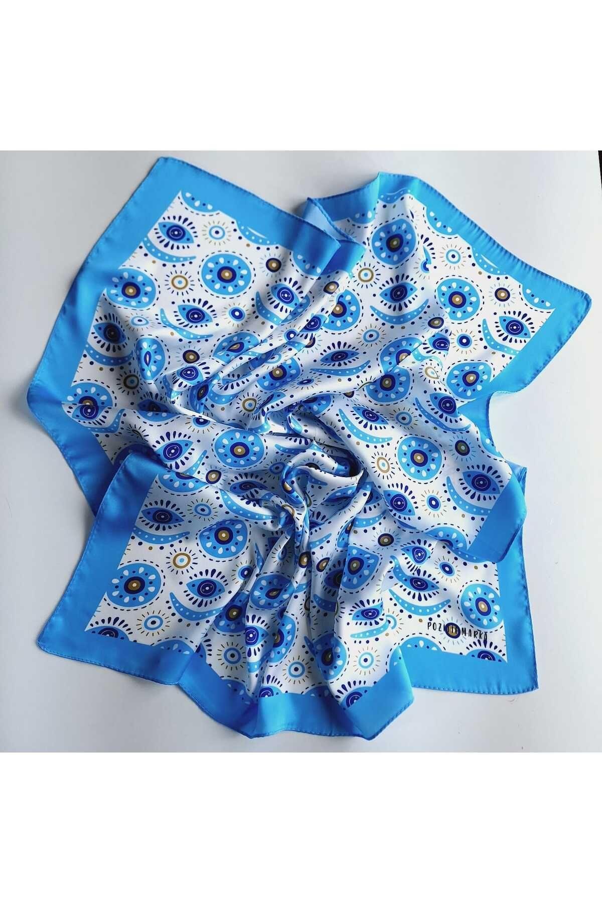 HEDİYELİK MAVİ FULAR BANDANA GÖZ DESENLİ