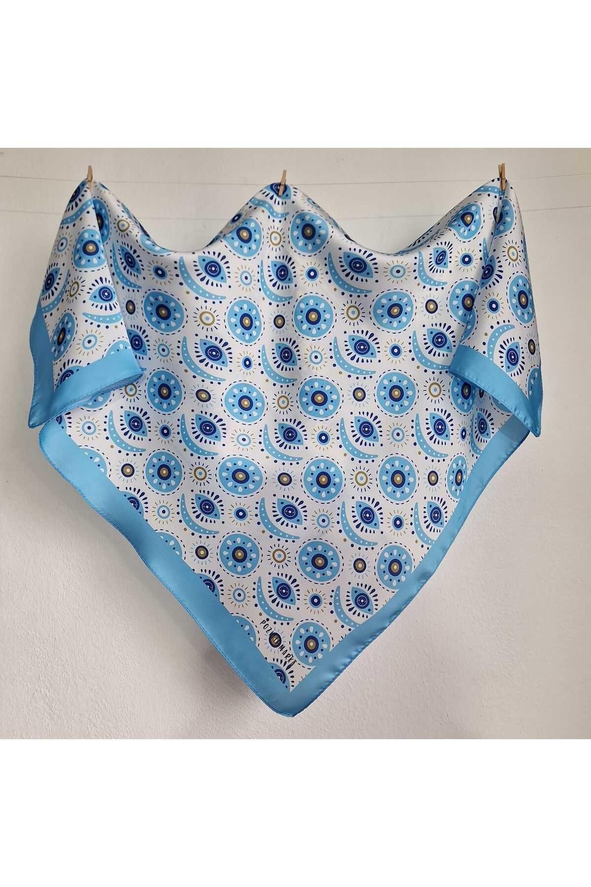 HEDİYELİK MAVİ FULAR BANDANA GÖZ DESENLİ
