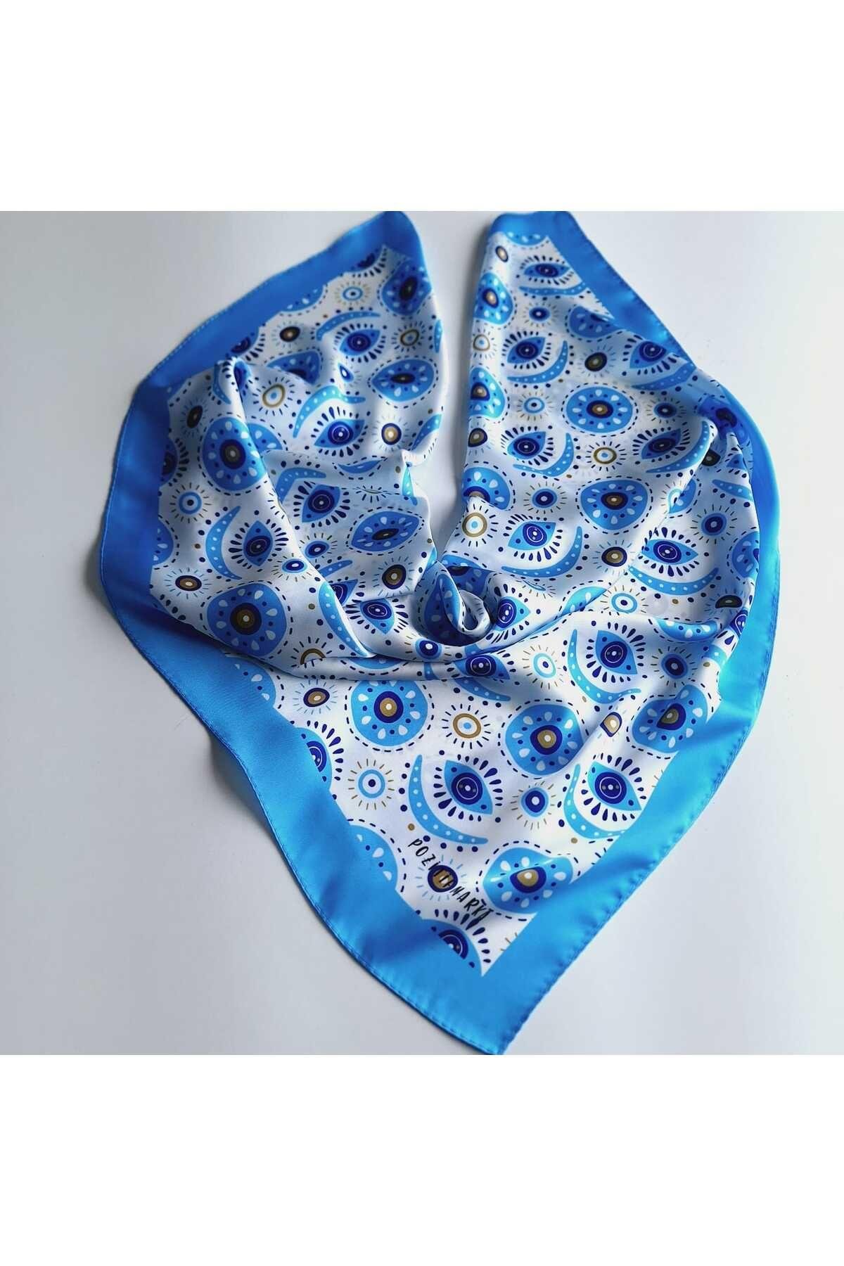 HEDİYELİK MAVİ FULAR BANDANA GÖZ DESENLİ