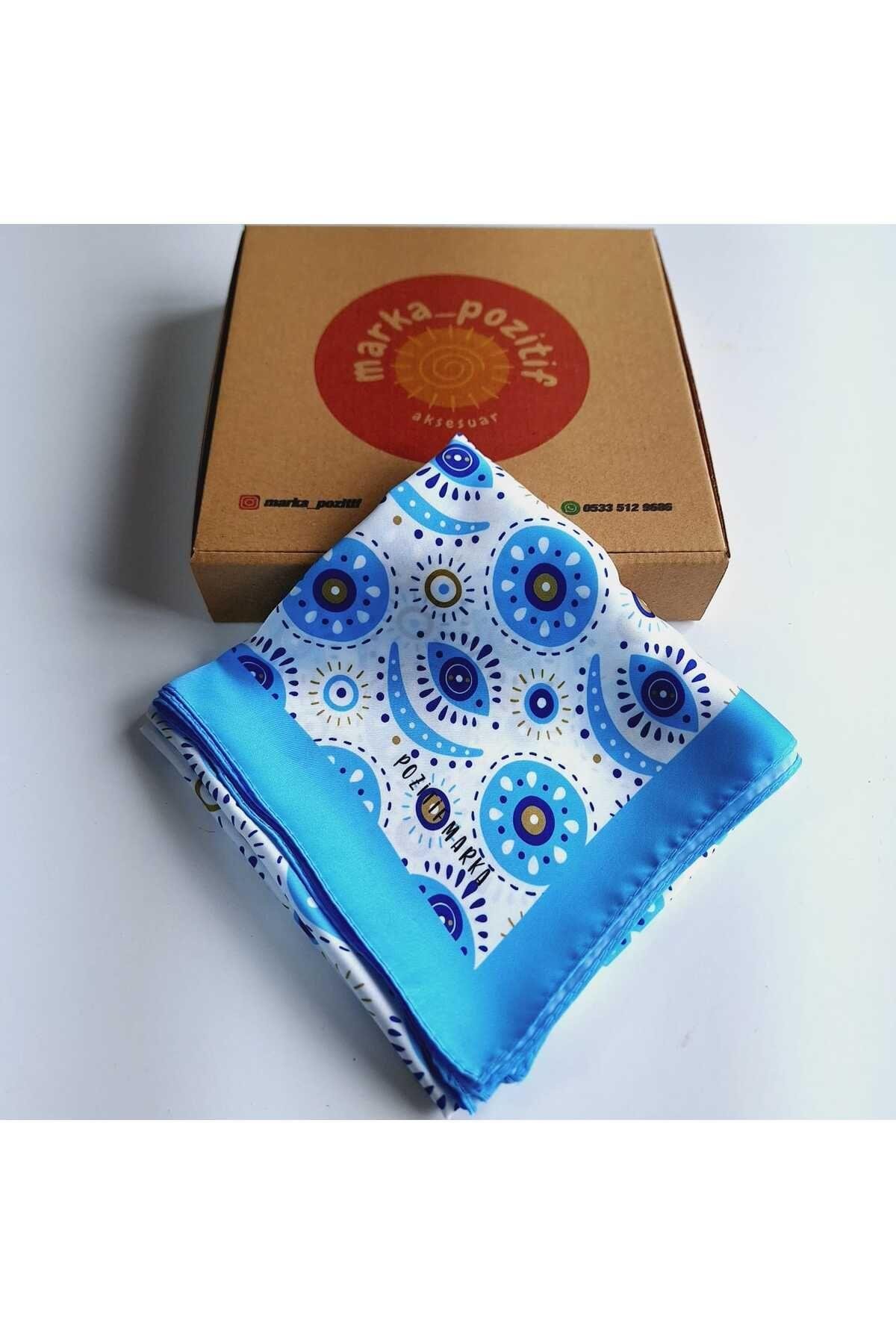 HEDİYELİK MAVİ FULAR BANDANA GÖZ DESENLİ