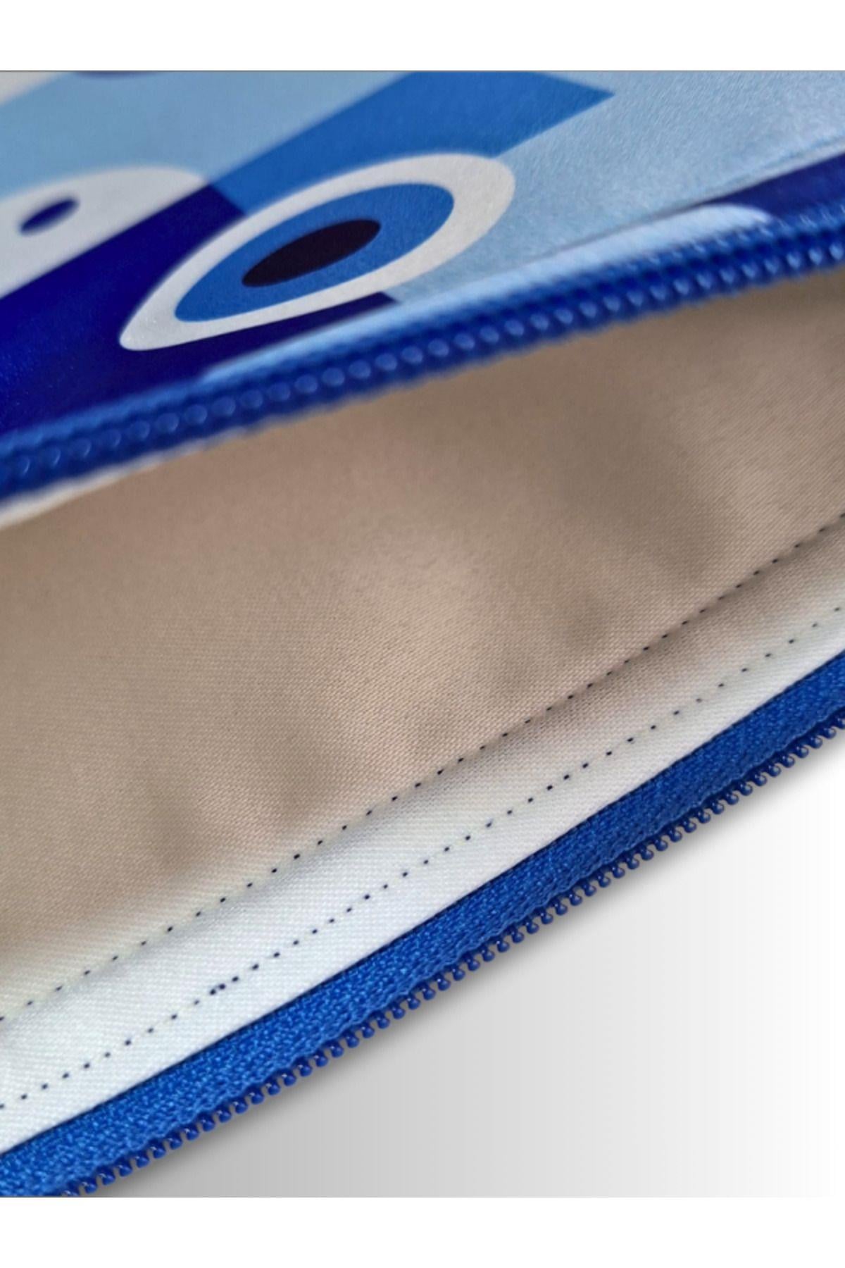 KADIN MAVİ CLUTCH ÇANTA PORTFÖY NAZAR GÖZ DESENLİ