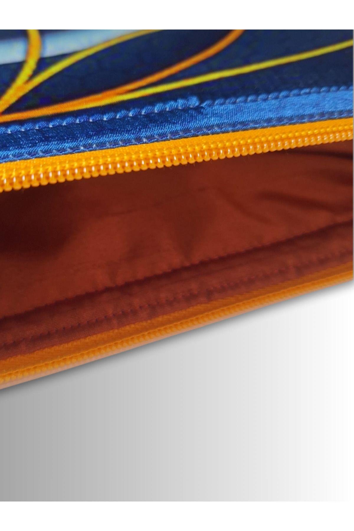 KADIN MAVİ CLUTCH ÇANTA YAŞAM ÇİÇEĞİ SEMBOL DESENLİ