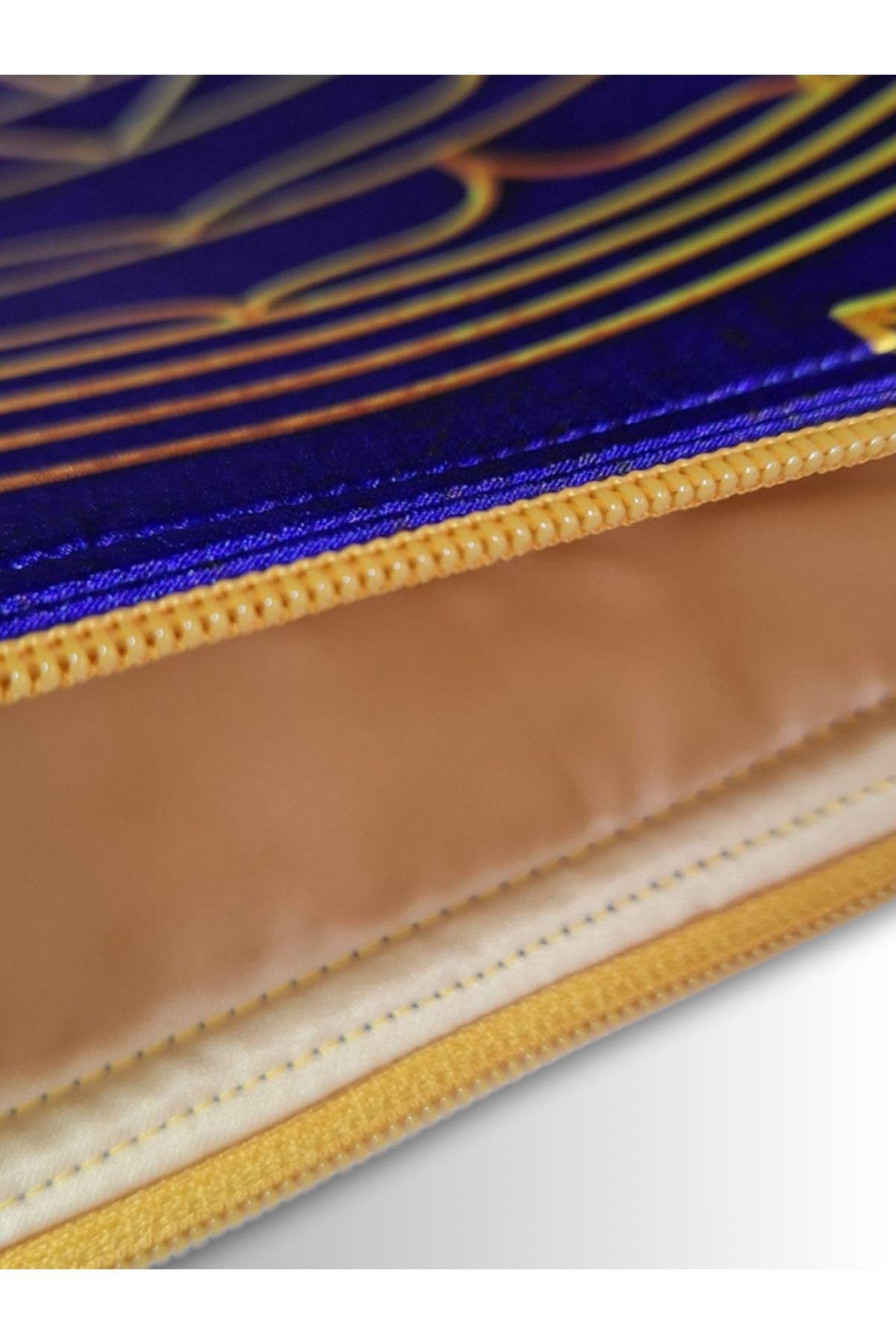 KADIN MOR CLUTCH ÇANTA PORTFÖY YANTRA SEMBOL DESENLİ