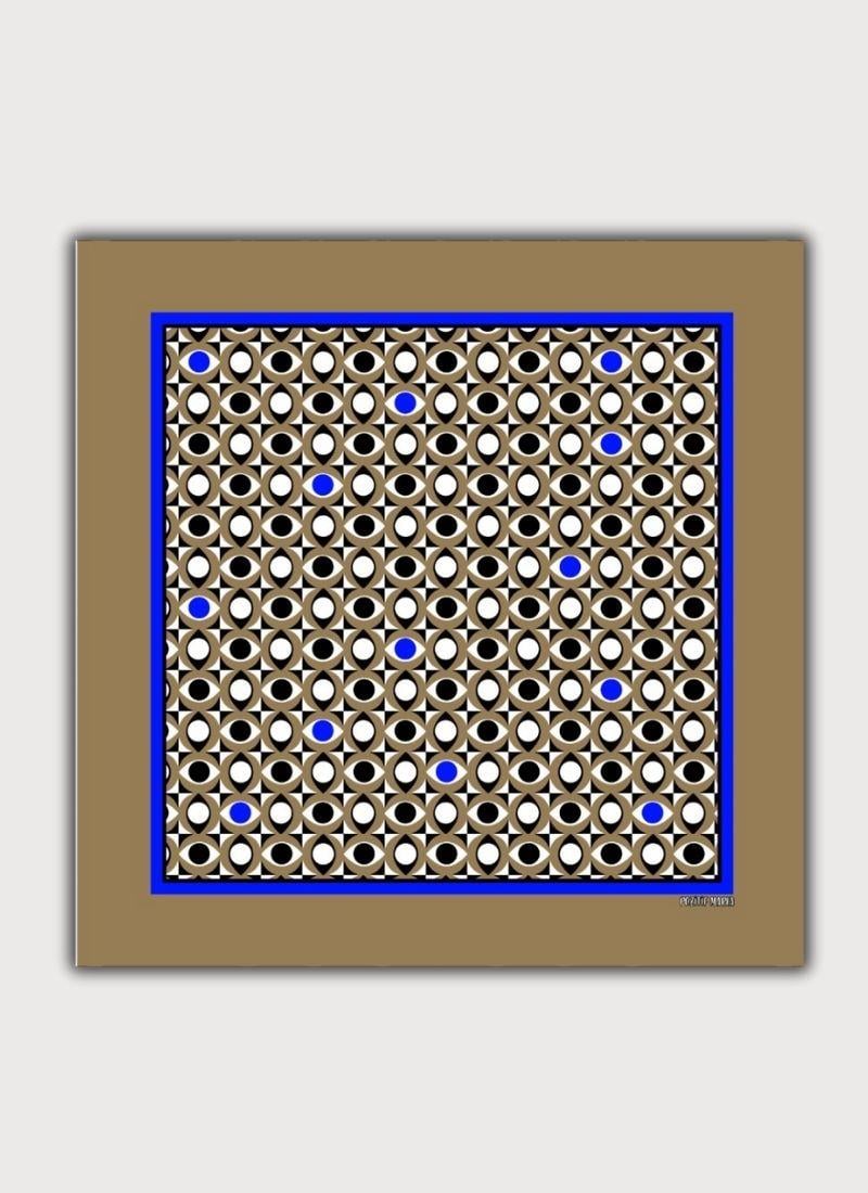 Kahverengi Fular Bandana İpeksi Twill Saten Kumaş Göz Desenli 42cmX42cm