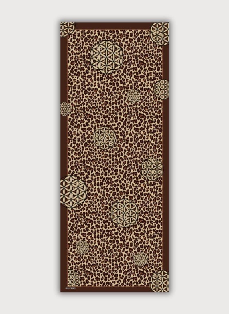 LEOPAR VE YAŞAM ÇİÇEĞİ DESENLİ KAHVERENGİ PAMUK ŞAL