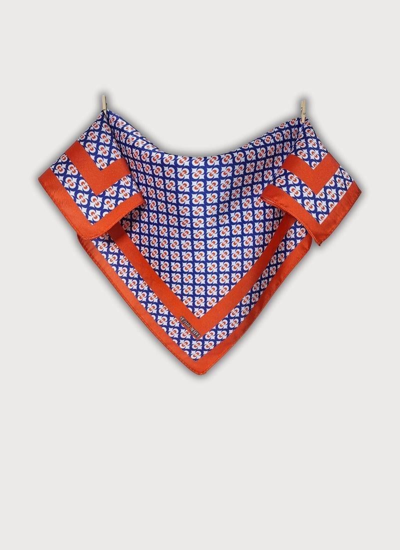 Mavi Fular Bandana  İpeksi Twill Saten Çintemani Desenli