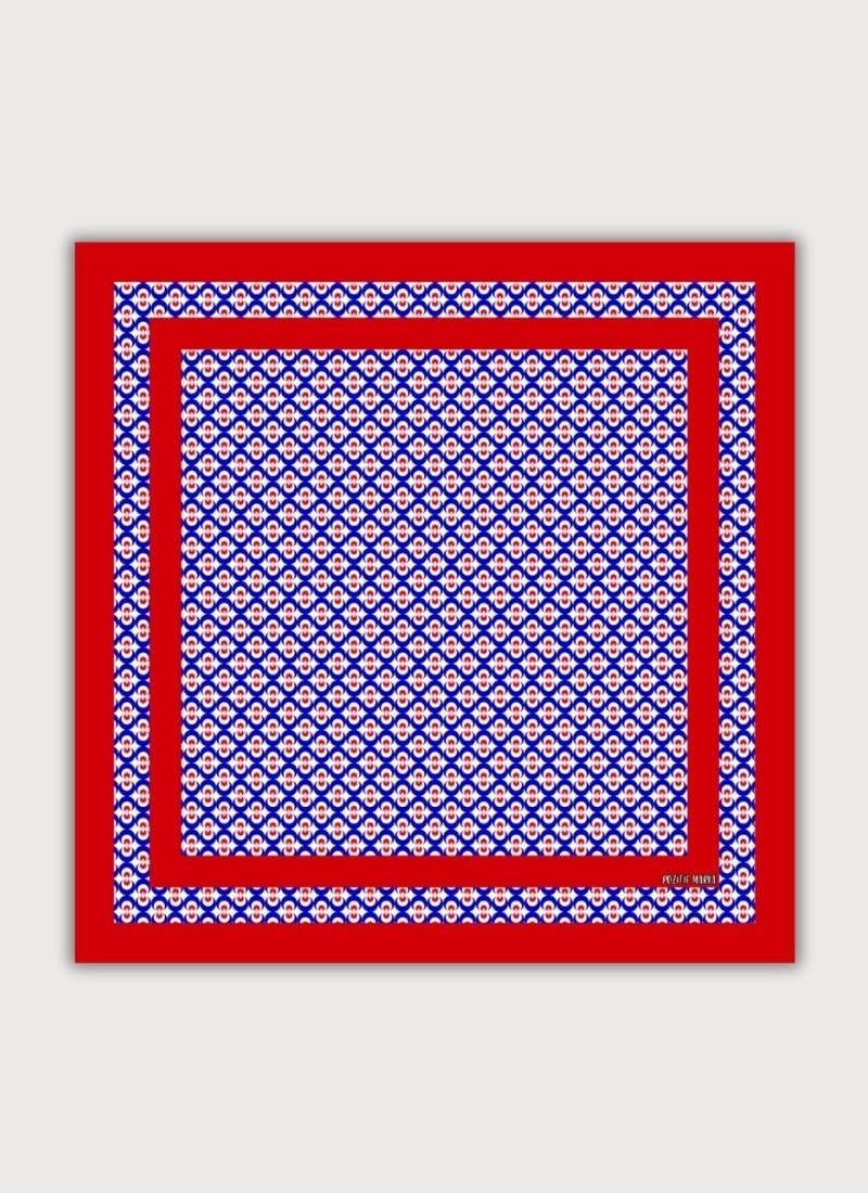 Mavi Fular Bandana  İpeksi Twill Saten Çintemani Desenli