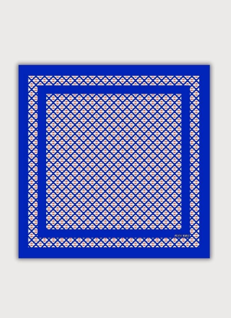 Mavi Fular Bandana  İpeksi Twill Saten Çintemani Desenli