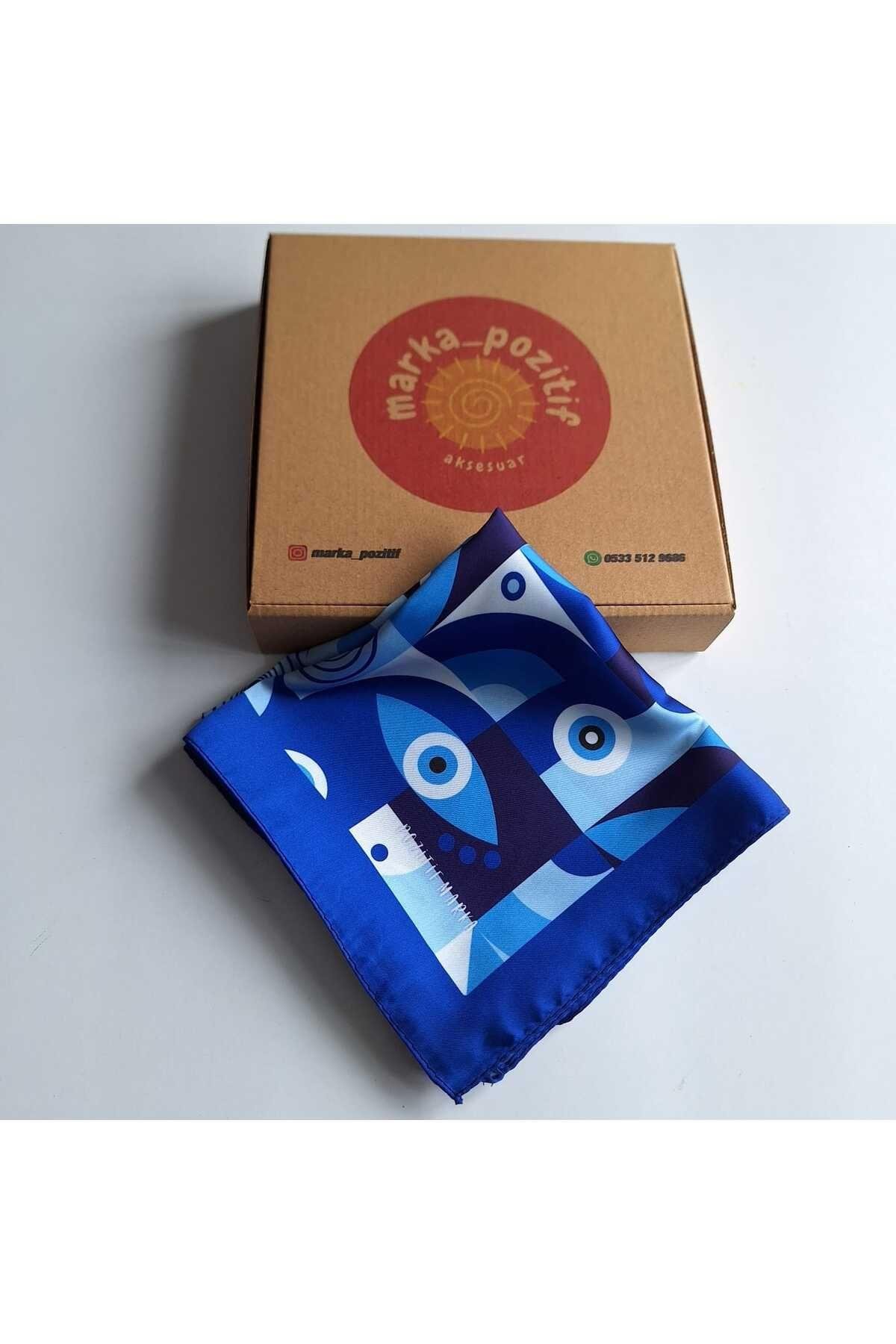 Mavi Fular Bandana Modern Göz Desenli