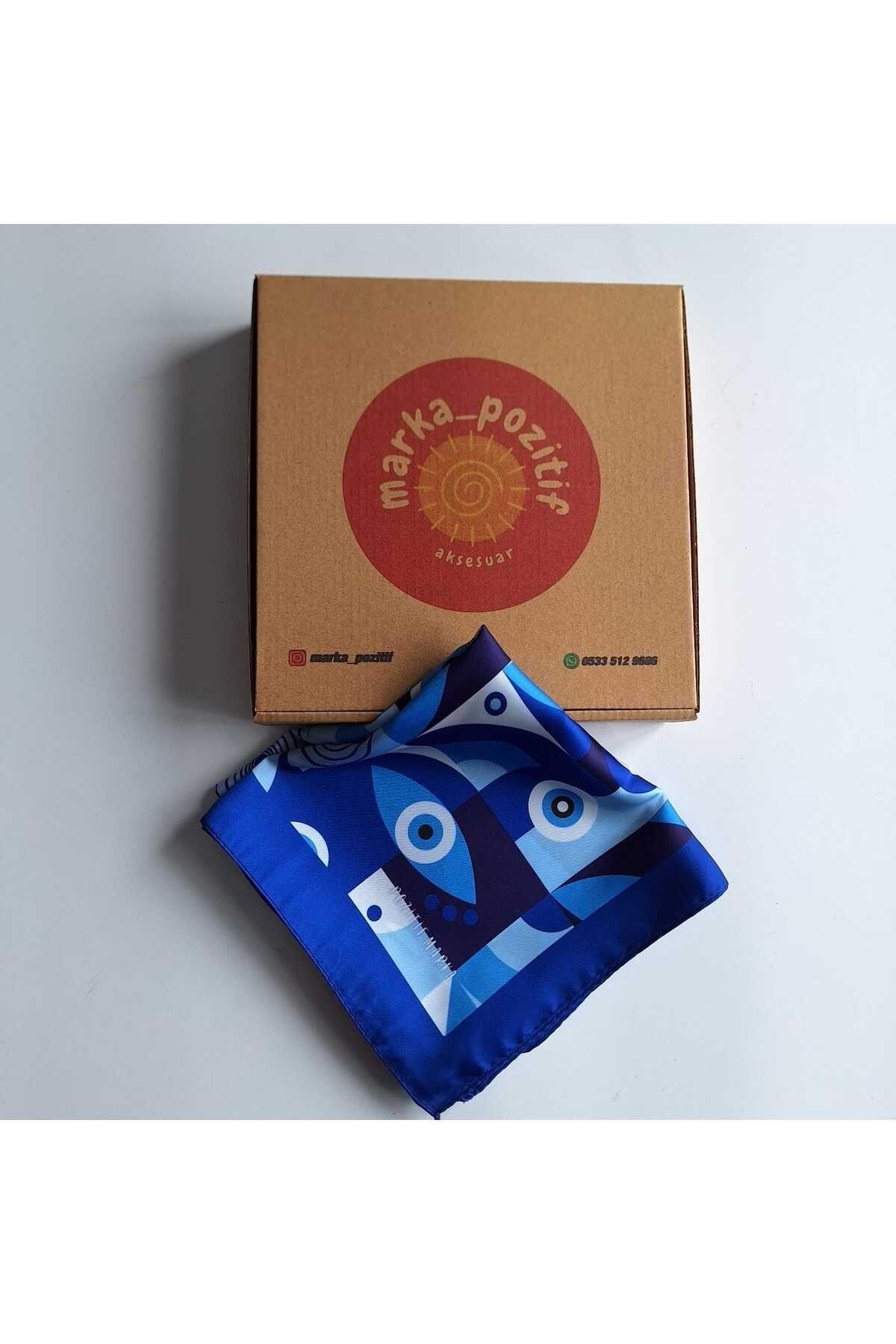 Mavi Fular Bandana Modern Göz Desenli