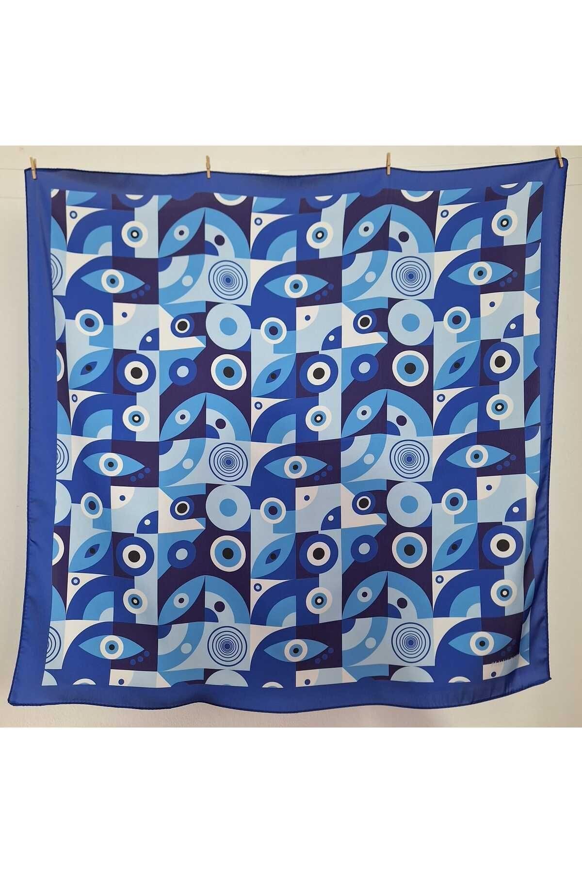 Mavi Fular Bandana Modern Göz Desenli