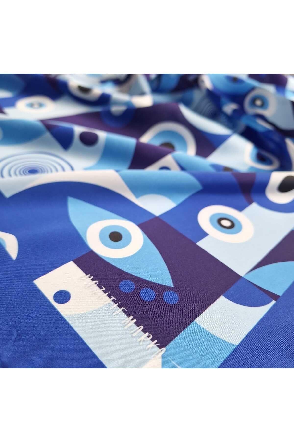 Mavi Fular Bandana Modern Göz Desenli