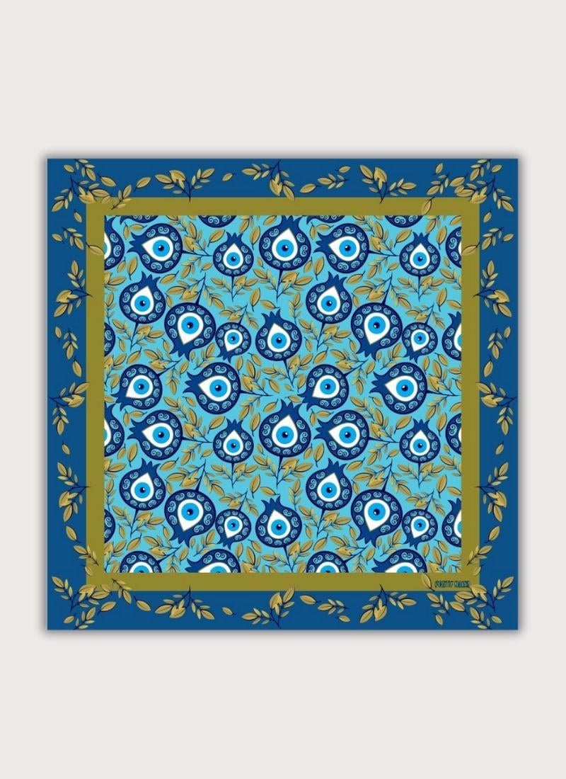 Nar ve Nazar Boncuğu Desenli Twill Saten Eşarp