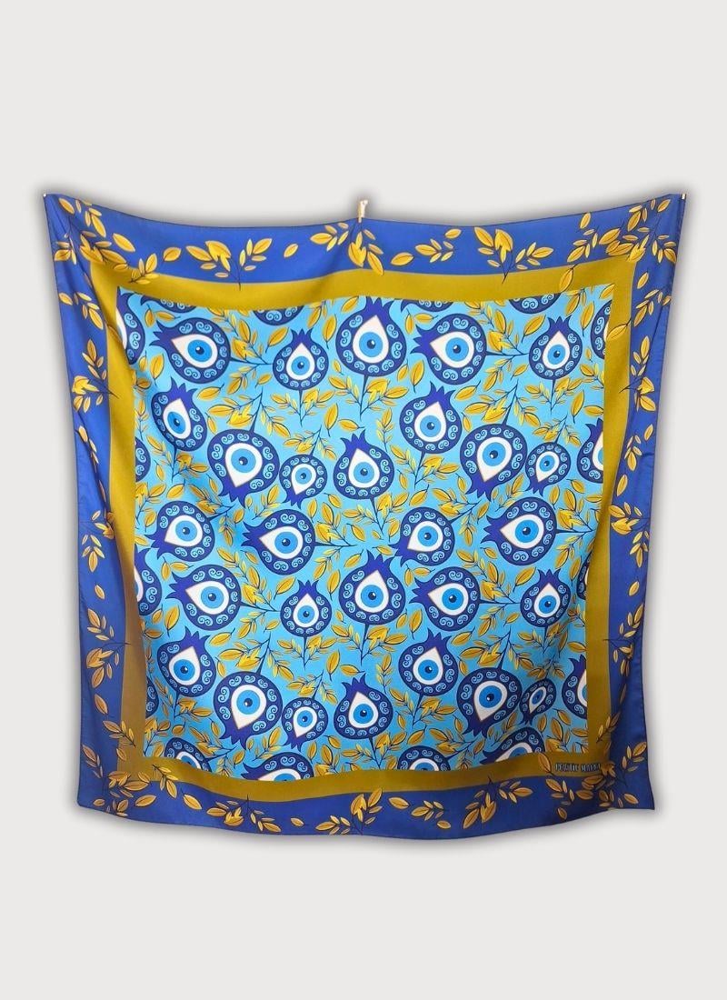 Nar ve Nazar Boncuğu Desenli Twill Saten Eşarp