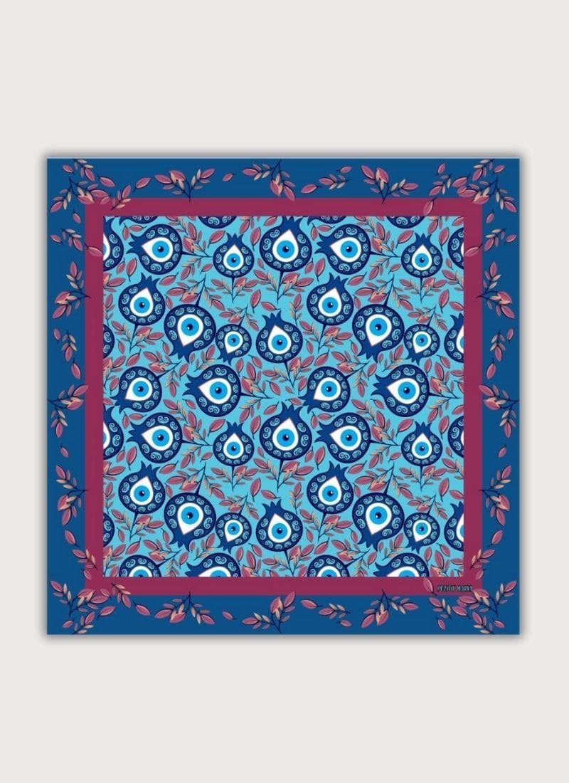 Nar ve Nazar Boncuğu Desenli Twill Saten Eşarp