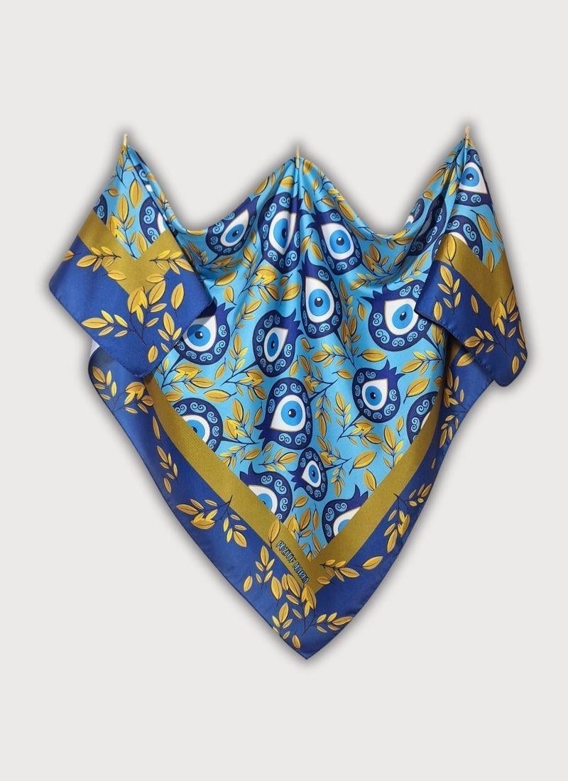 Nar ve Nazar Boncuğu Desenli Twill Saten Eşarp