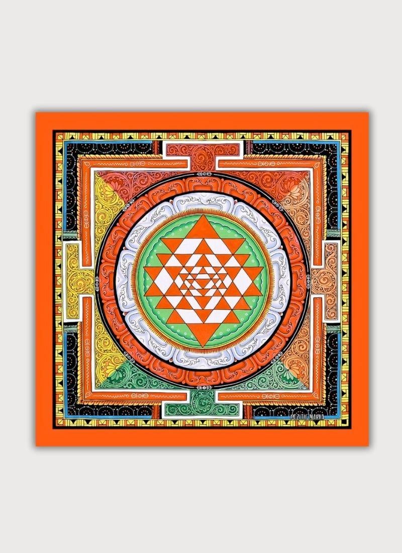 YANTRA BUDA DESENLİ SİYAH BEYAZ SATEN FULAR