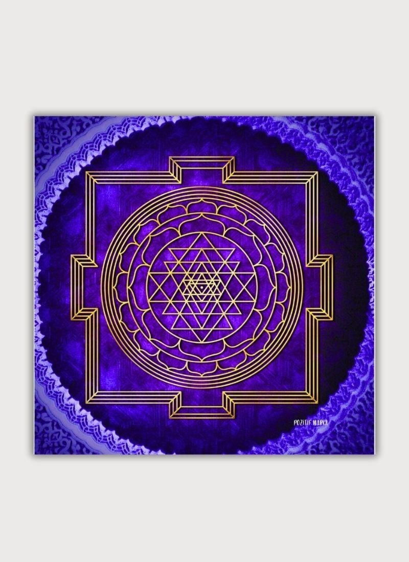 YANTRA DESENLİ MOR LACİVERT SATEN FULAR