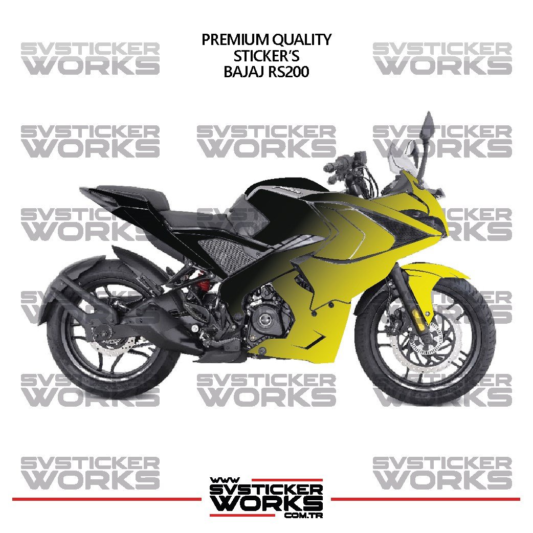 SVSTICKERWORKSBajaj RS200 Kaplama Sticker Çift Renk Motor Kaplama Modeli Hazır Kit Yüksek KaliteBajaj RS200 Kaplama Sticker Çift Renk Motor Kaplama Modeli Hazır Kit Yüksek Kalite