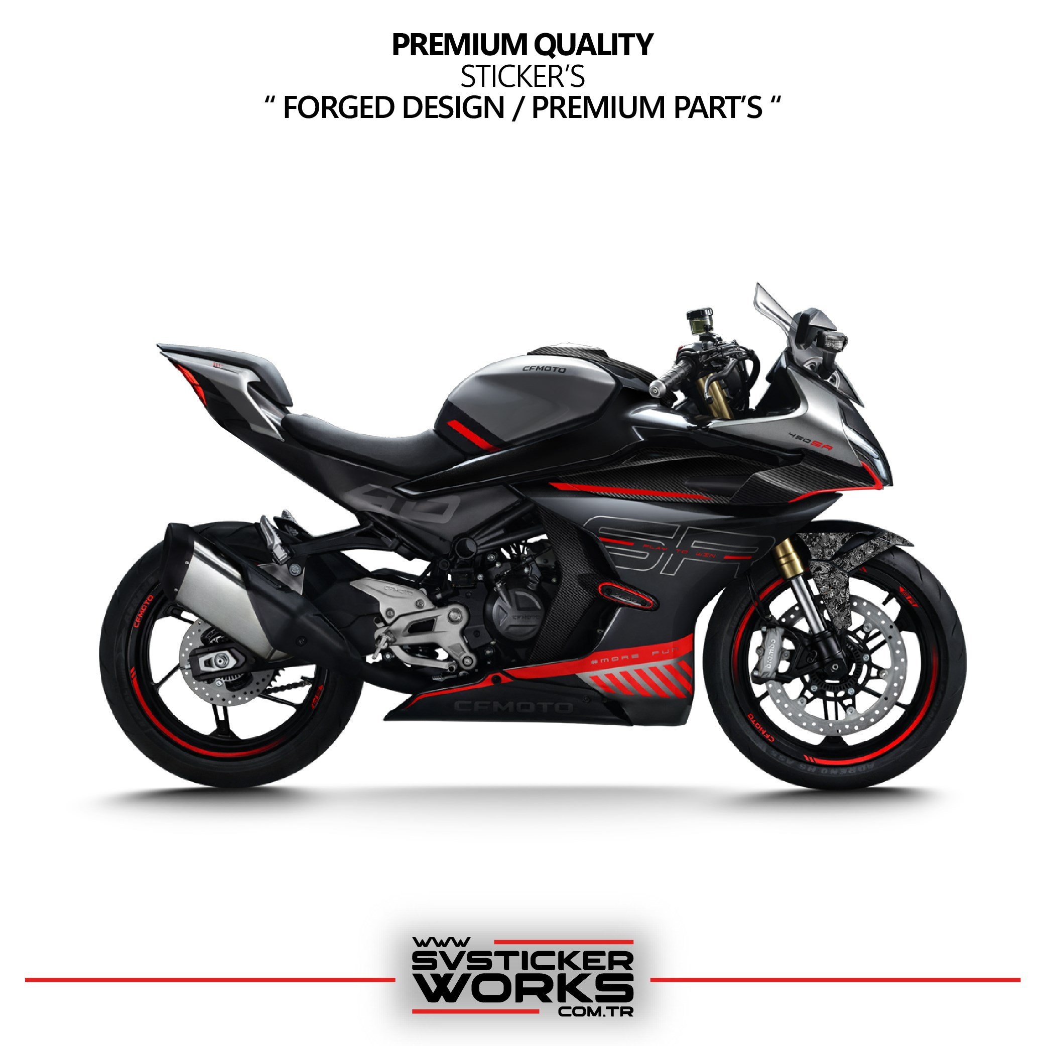 SVSTICKERWORKSCFMOTO 450SR Forged Karbon Kaplama Ön Çamurluk Ve Ortası Sticker Etiket ModeliCFMOTO 450SR Forged Karbon Kaplama Ön Çamurluk Ve Ortası Sticker Etiket ModeliJant Sticker