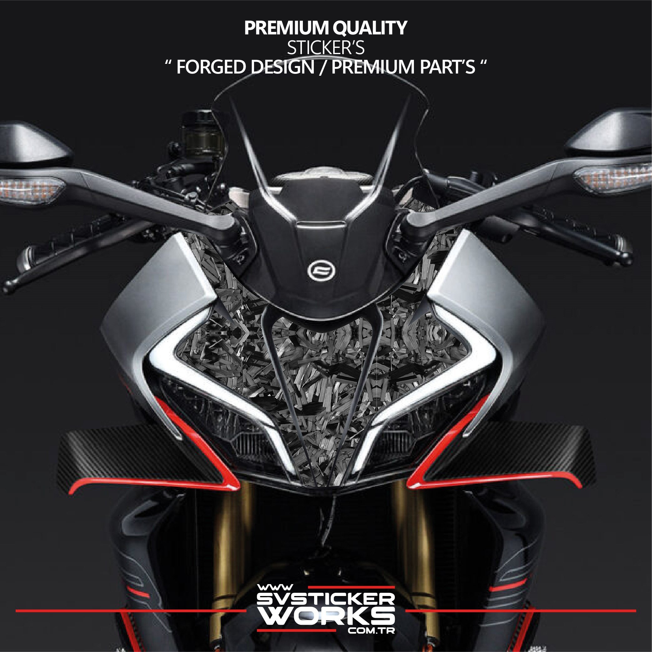 SVSTICKERWORKSCFMOTO 450SR Forged Karbon Kaplama Ön Kafa Ortası Sticker Etiket ModeliCFMOTO 450SR Forged Karbon Kaplama Ön Kafa Ortası Sticker Etiket ModeliJant Sticker