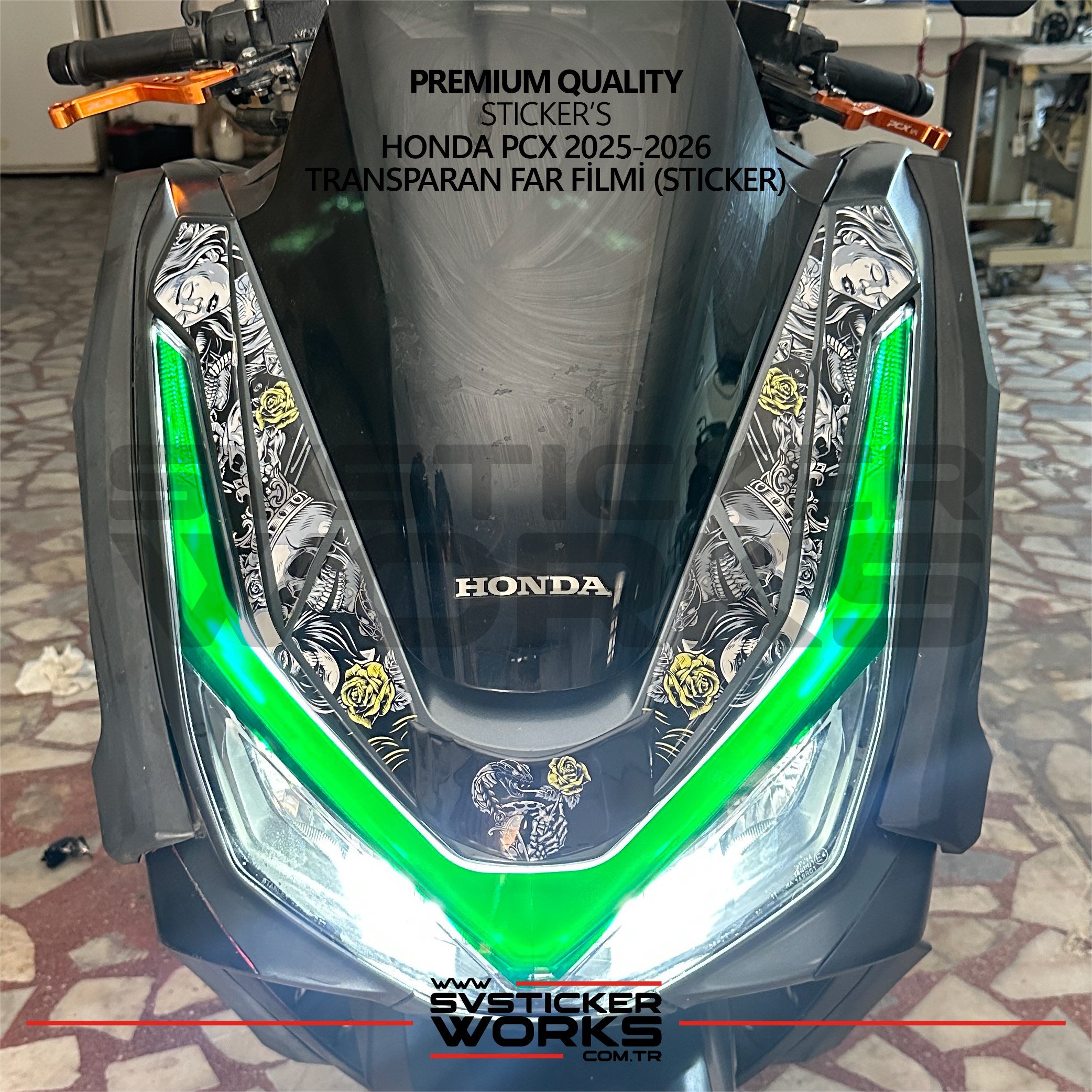 SVSTICKERWORKSHONDA PCX 2025-2026 YEŞİL FAR FİLMİ ETİKET STİCKER MODELİ ÖN FARHONDA PCX 2025-2026 YEŞİL FAR FİLMİ ETİKET STİCKER MODELİ ÖN FARPcx 2025