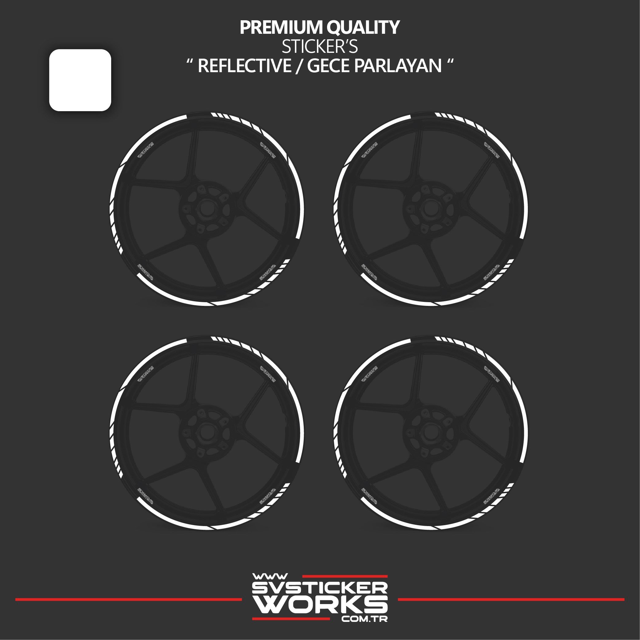 SVSTICKERWORKSReflektif Motosiklet Jant Sticker Seti 17 inch Uyumlu 16'Lı SetReflektif Motosiklet Jant Sticker Seti 17 inch Uyumlu 16'Lı SetJant Sticker