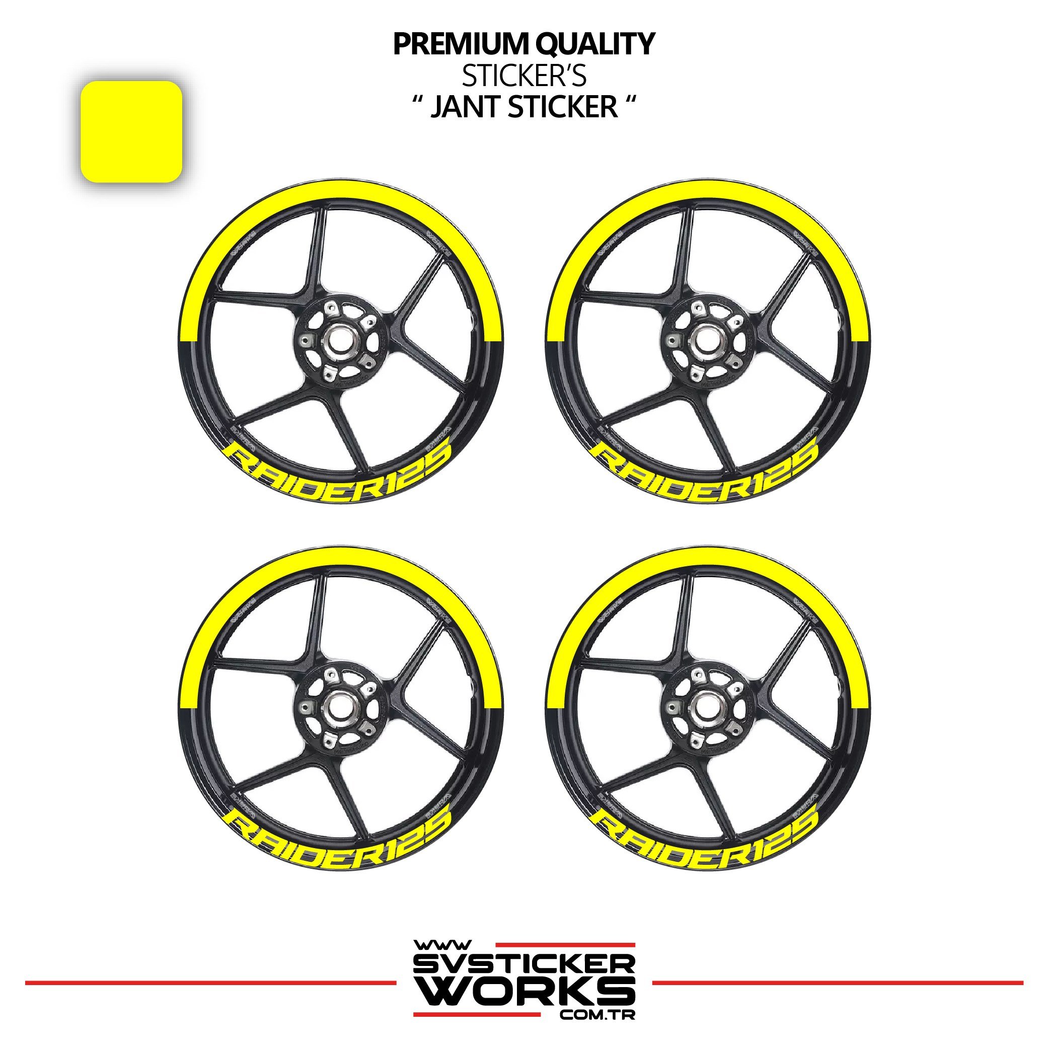 SVSTICKERWORKSTVS RAİDER 125 Jant Şeridi – Yarım Jant Kaplama & RAİDER 125 Yazı Sticker SetiTVS RAİDER 125 Jant Şeridi – Yarım Jant Kaplama & RAİDER 125 Yazı Sticker SetiJant Sticker