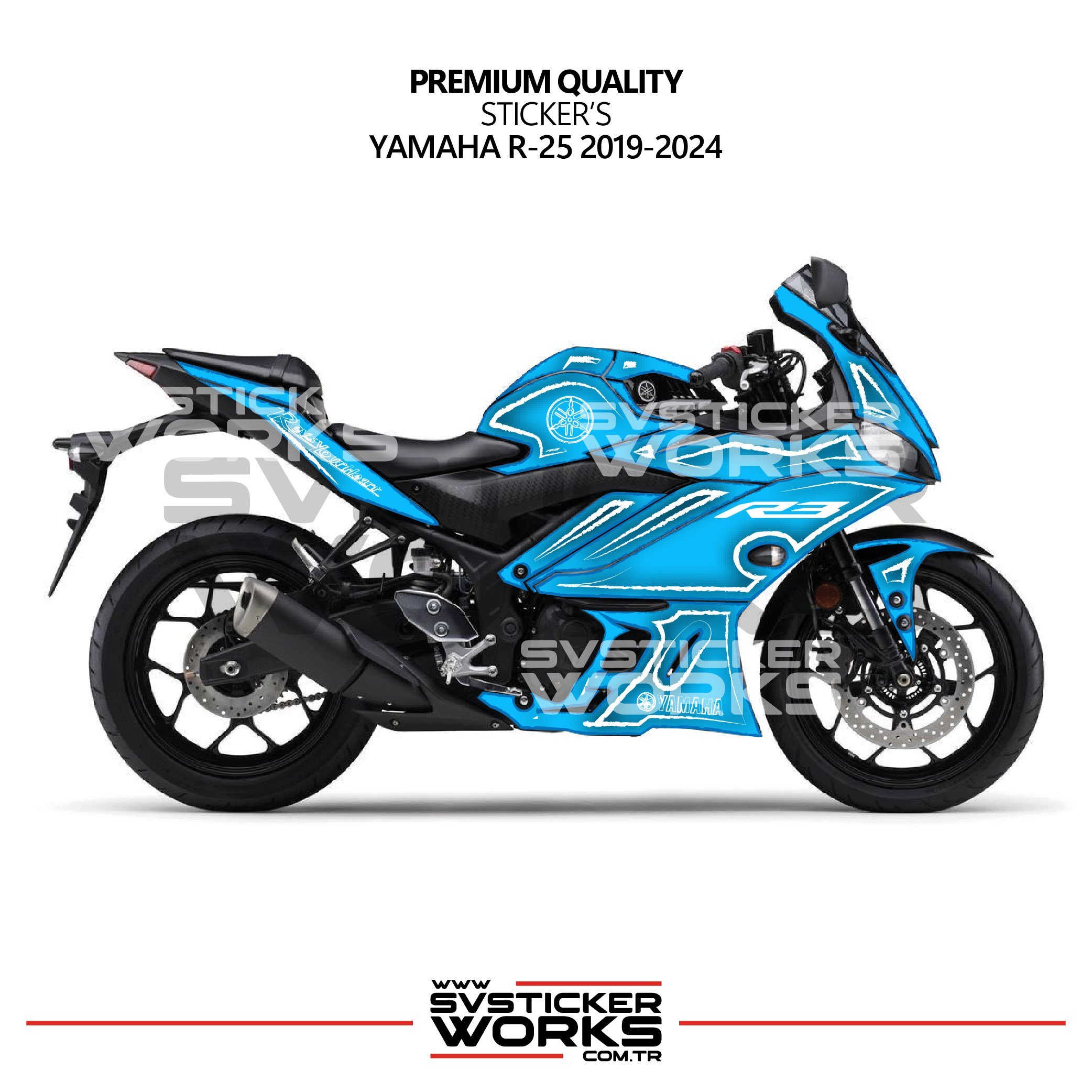 SVSTICKERWORKSYamaha YZF R25 R3 Kaplama Sticker Seti 2019-2024 Cell Shaded Kırmızı BeyazR25 2019-2024