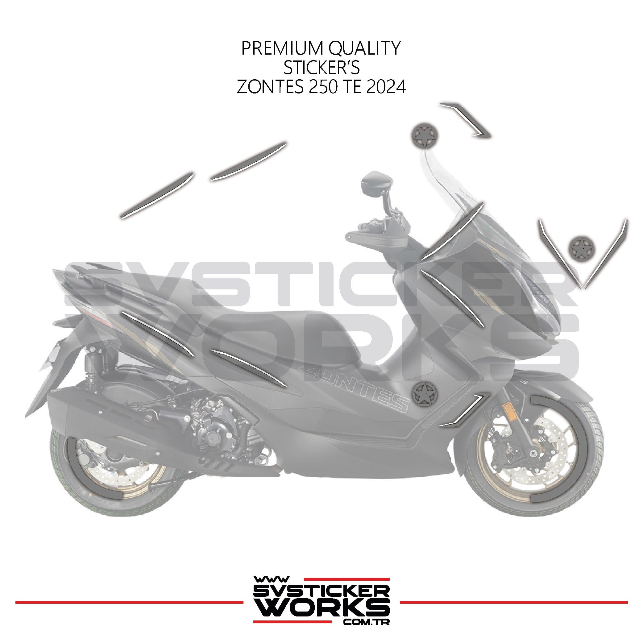 SVSTICKERWORKSZONTES 250 TE Sticker Kaplama Set Full Kit Parçalı Etiket Sticker Modeli GriZONTES 250 TE Sticker Kaplama Set Full Kit Parçalı Etiket Sticker Modeli GriZontes