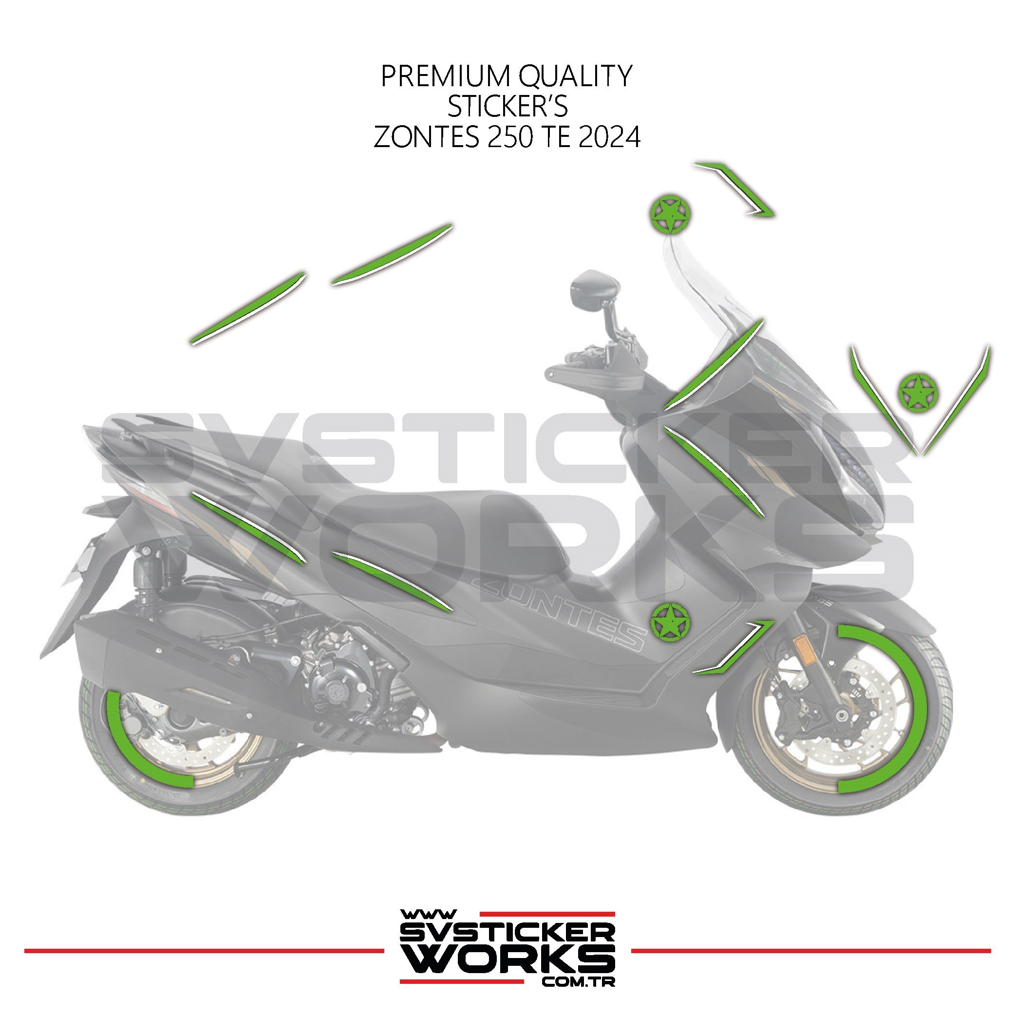 SVSTICKERWORKSZONTES 250 TE Sticker Kaplama Set Full Kit Parçalı Etiket Sticker Modeli YeşilZONTES 250 TE Sticker Kaplama Set Full Kit Parçalı Etiket Sticker Modeli YeşilZontes