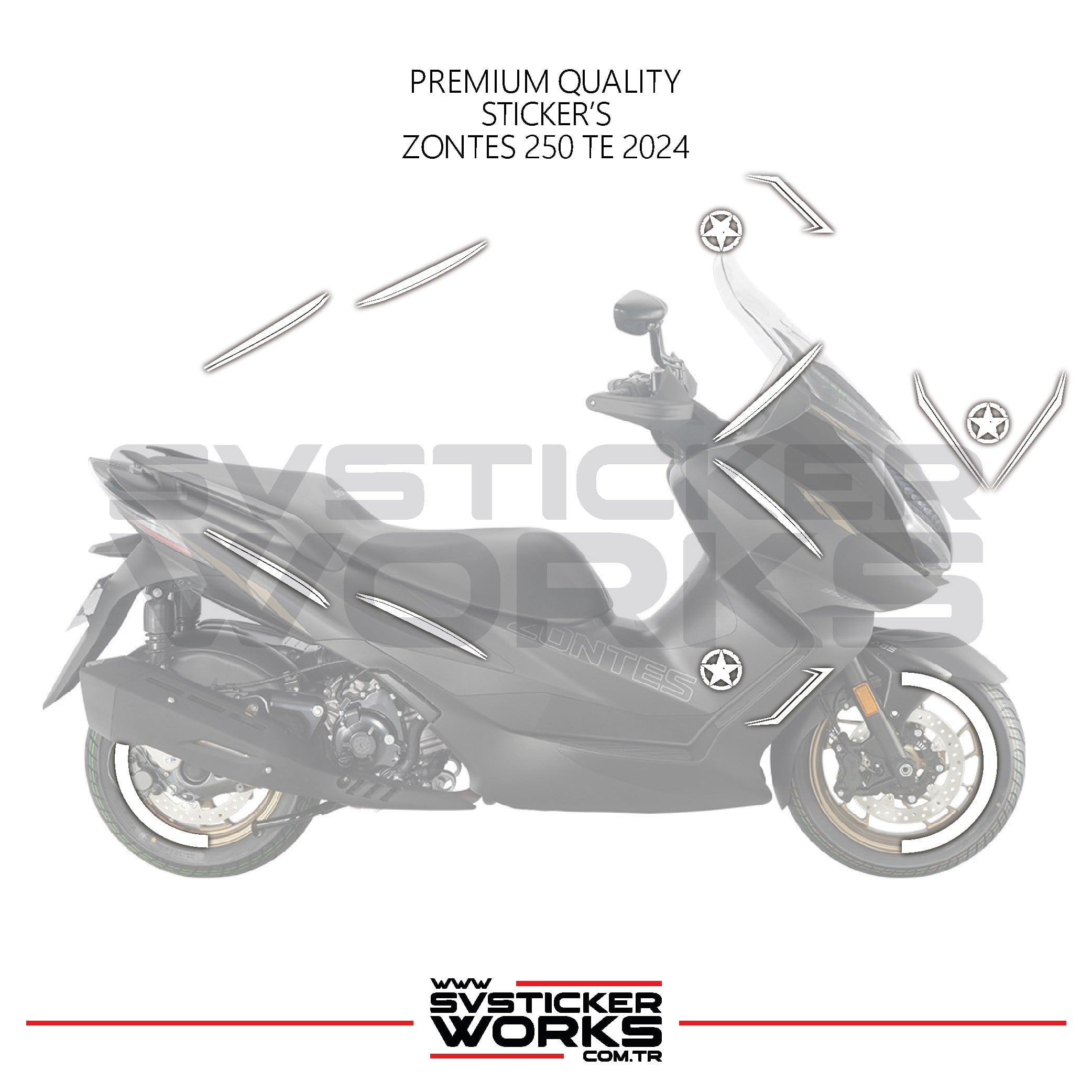 SVSTICKERWORKSZONTES 250 TE Sticker Kaplama Set Full Kit Parçalı Etiket Sticker Modeli BeyazZONTES 250 TE Sticker Kaplama Set Full Kit Parçalı Etiket Sticker Modeli BeyazZontes