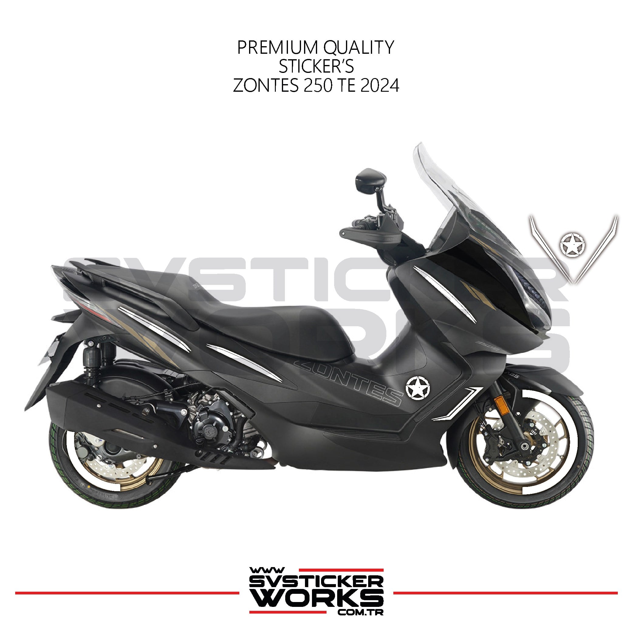 SVSTICKERWORKSZONTES 250 TE Sticker Kaplama Set Full Kit Parçalı Etiket Sticker Modeli BeyazZONTES 250 TE Sticker Kaplama Set Full Kit Parçalı Etiket Sticker Modeli BeyazZontes