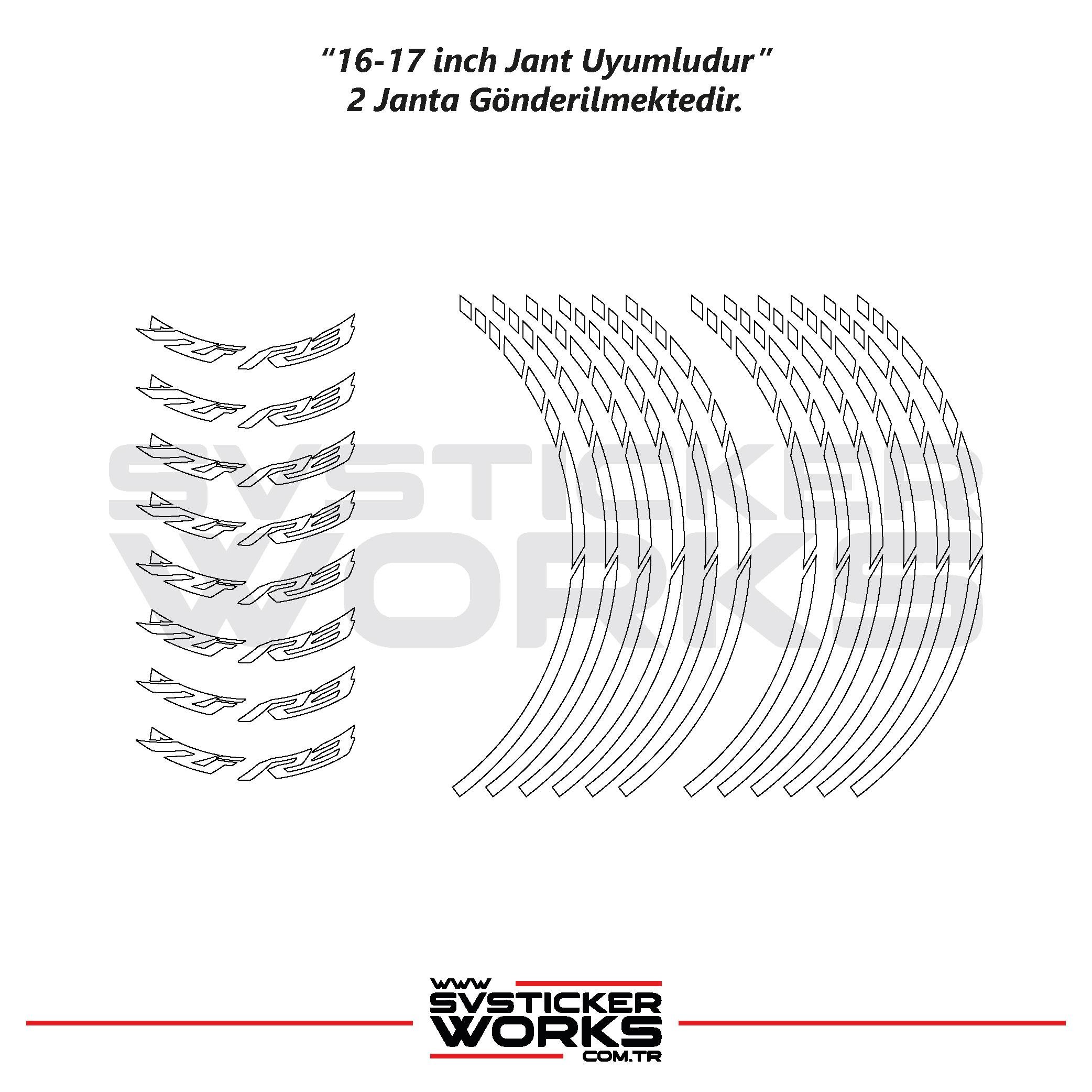 Yamaha YZF-R3 Yazılı Jant Sticker Dış Ve İç Set Sticker Jant Şeridi