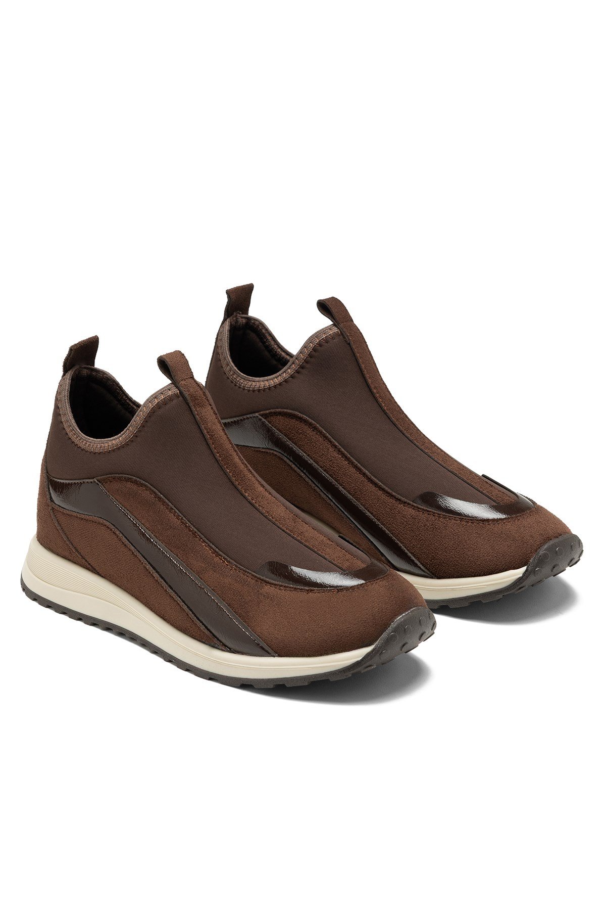 Kadın Acı Kahve Streç Çorap Spor Ayakkabı Bağcıksız Rahat Sneaker