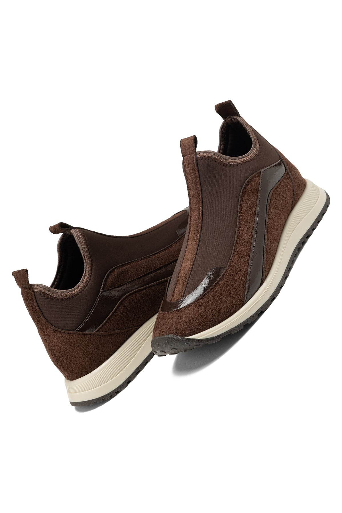 Kadın Acı Kahve Streç Çorap Spor Ayakkabı Bağcıksız Rahat Sneaker