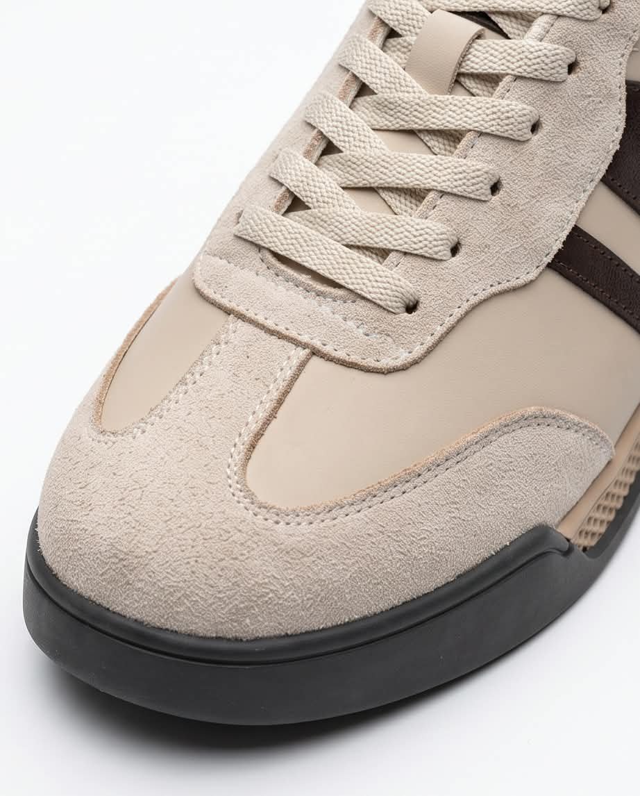 Kadın Bej Süet Detaylı Retro Günlük Yürüyüş Sneaker Spor Ayakkabı
