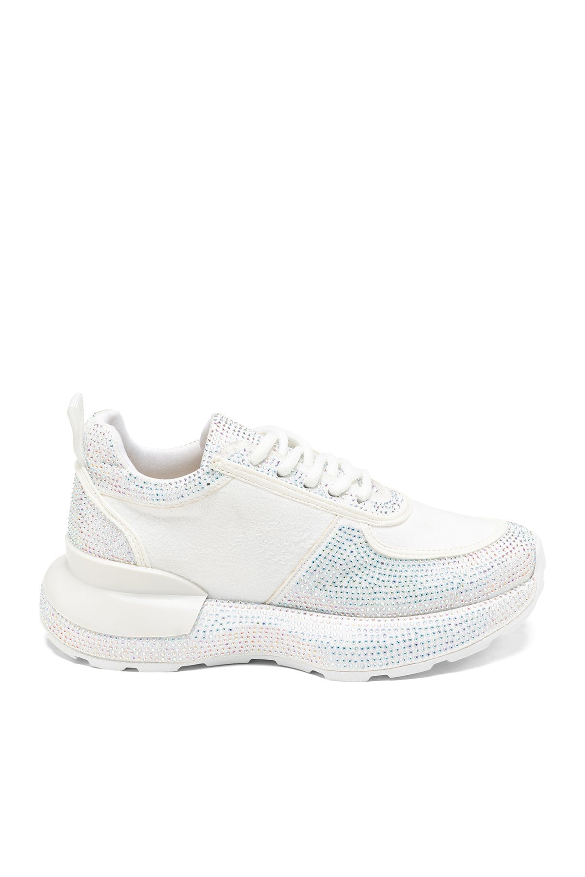 Kadın Beyaz Taşlı Kalın Taban Gelin Sneaker Spor Ayakkabı 