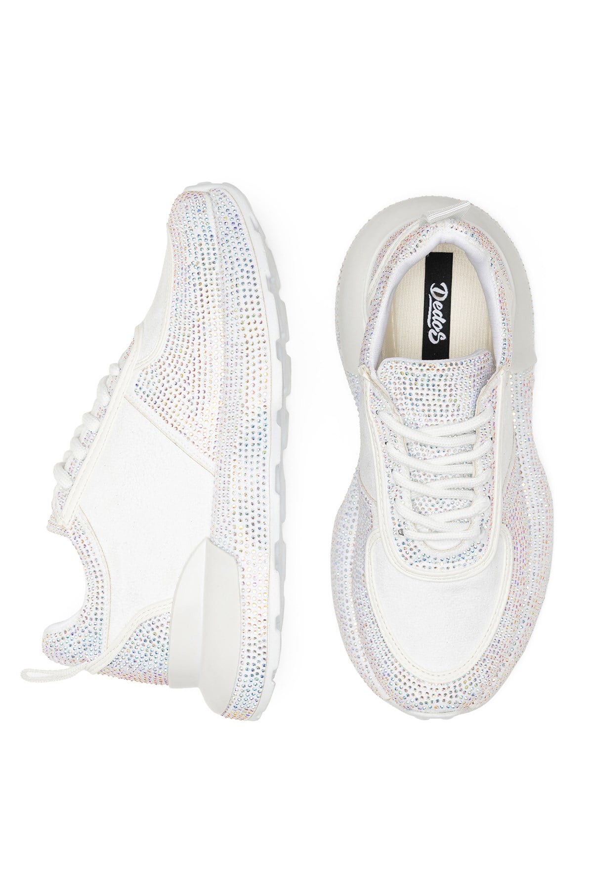Kadın Beyaz Taşlı Kalın Taban Gelin Sneaker Spor Ayakkabı 