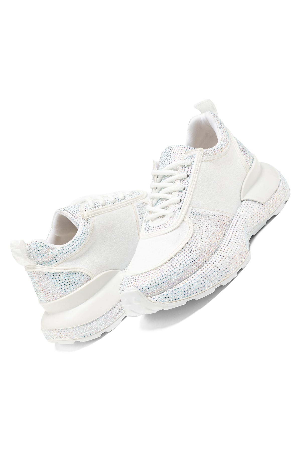 Kadın Beyaz Taşlı Kalın Taban Gelin Sneaker Spor Ayakkabı 