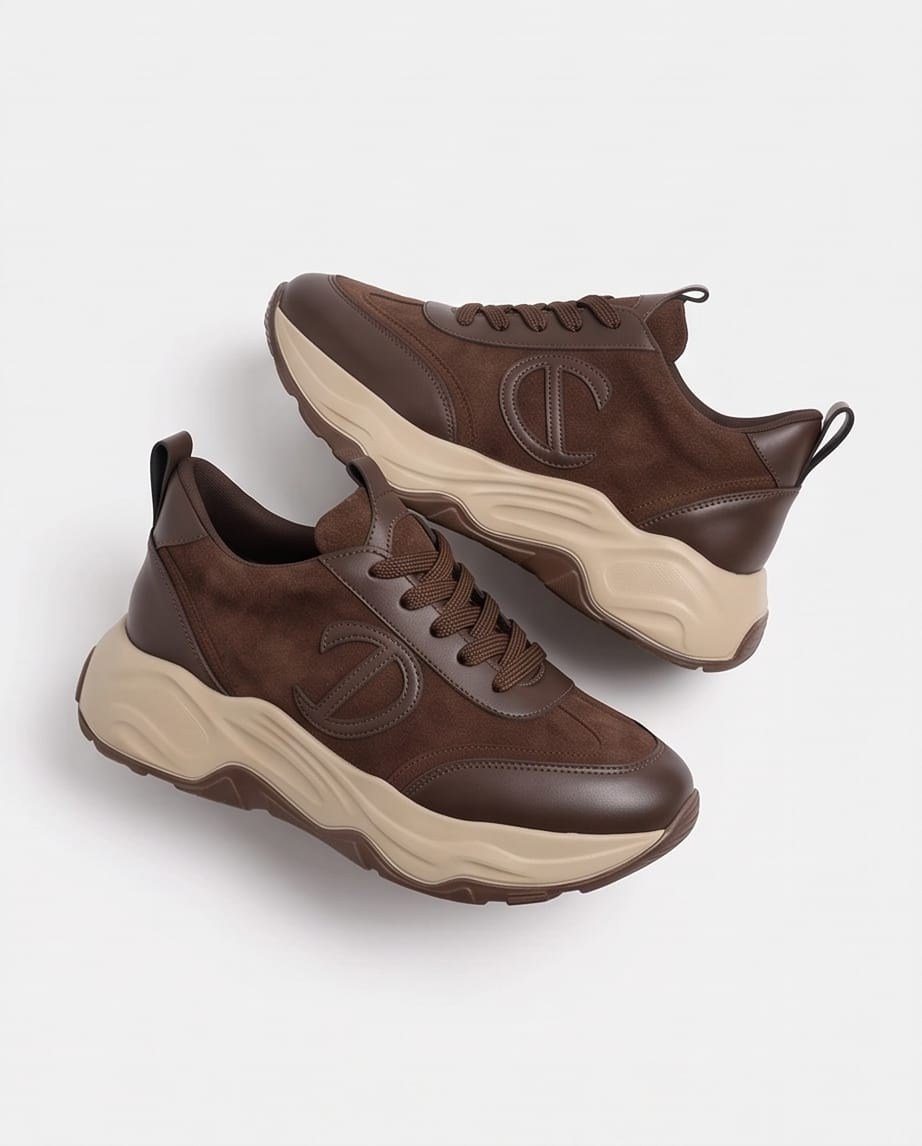 Kadın Kahve Kalın Taban Bağcıklı Rahat Günlük Spor Yürüyüş Ayakkabı Sneaker